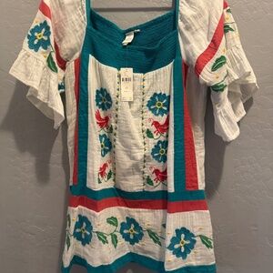 Anthropologie floral embroidered blouse